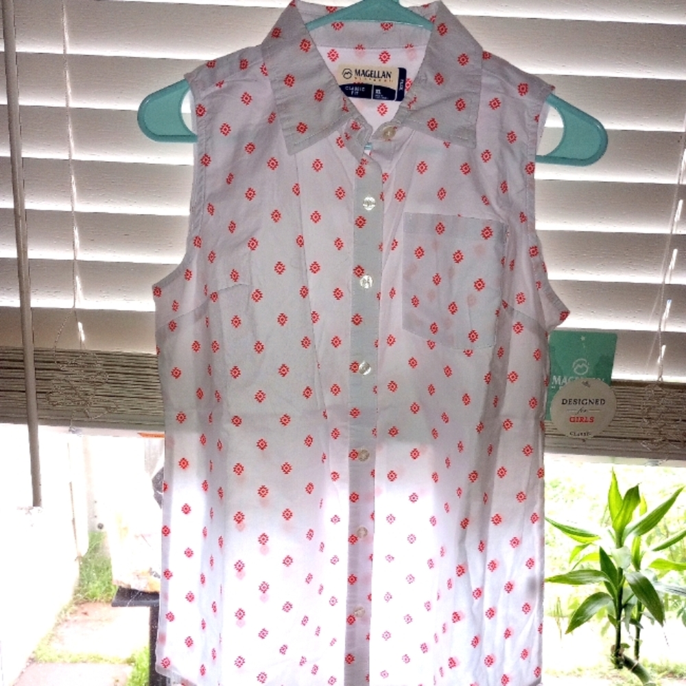 White and orange collared button up shirt